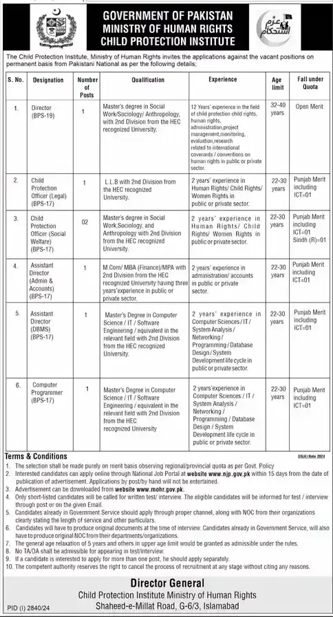 Child Protection Institute Jobs 2024 ad