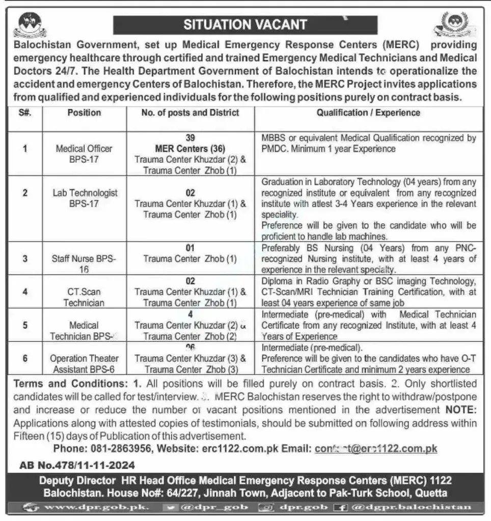 Medical Emergency Response Centers MERC 1122 Jobs ad